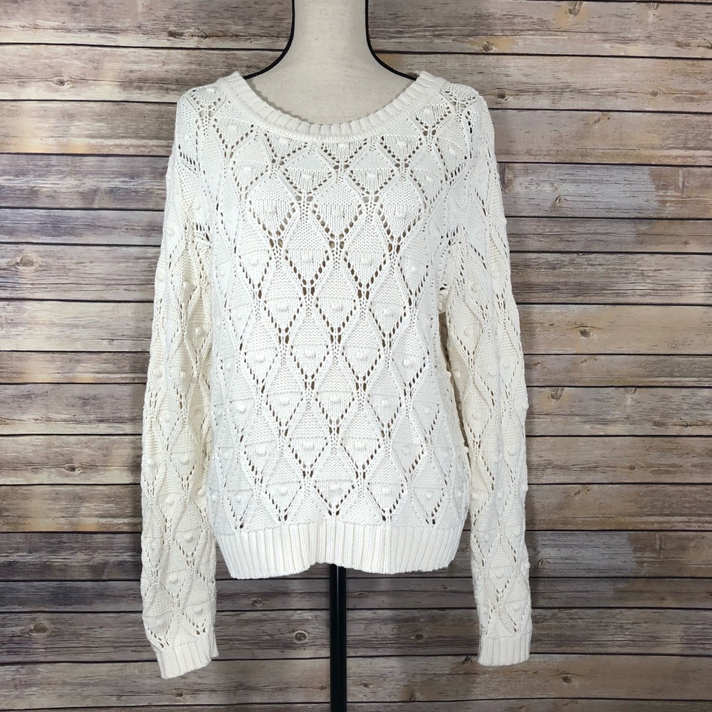 Tommy Hilfiger Open Diamond White Knit Sweater